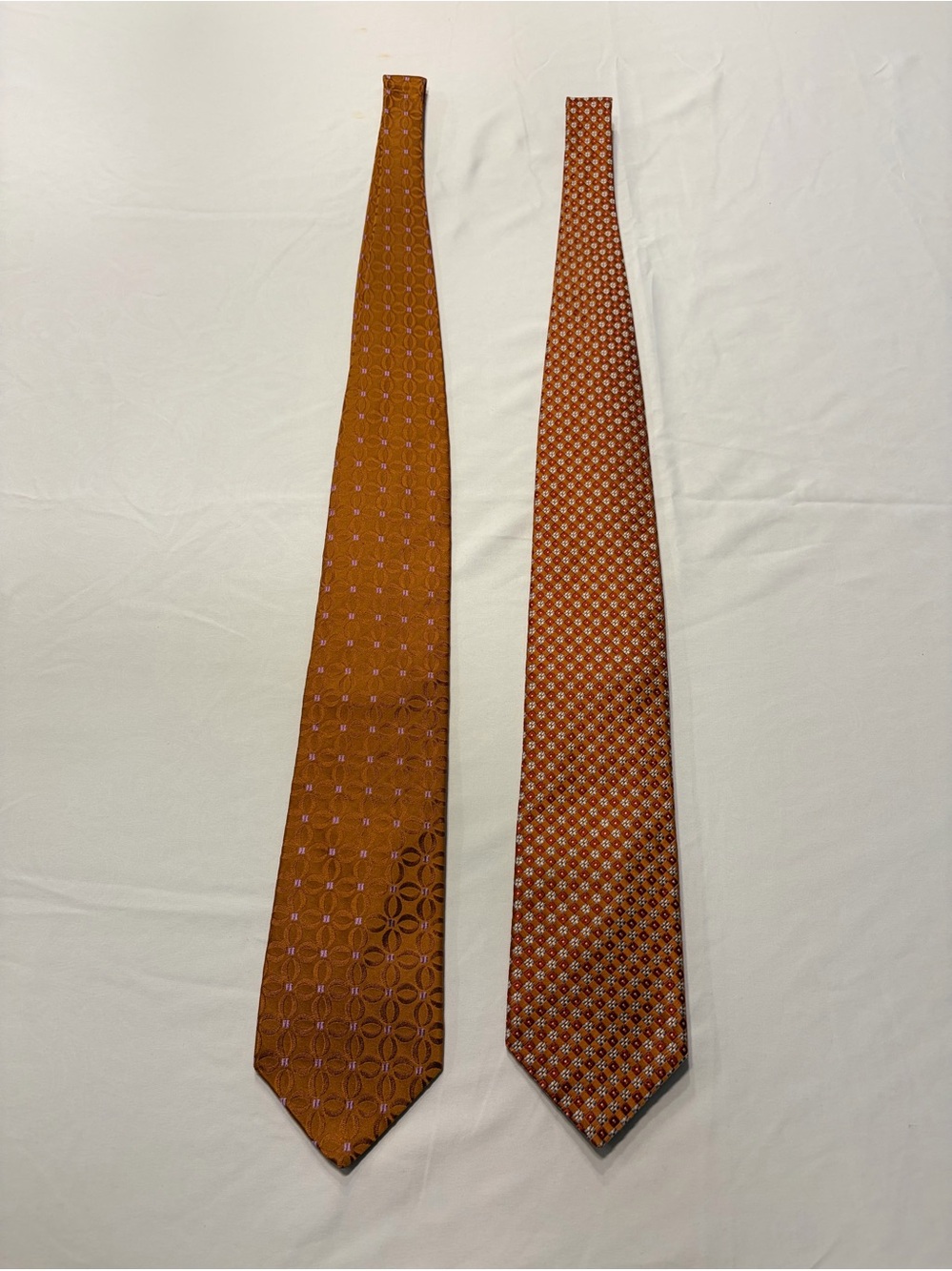 Ike Behar New York Orange Brown Geometric Silk Ties - two for one price!